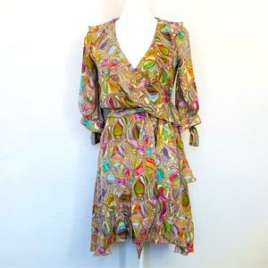 RARE Cynthia Rowley SILK Wrap Ruffled Mini Dress XS 💚